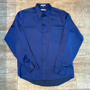 Geoffrey Beene Sateen 16- 36/37 L Wrinkle Free Tall blue dress shirt